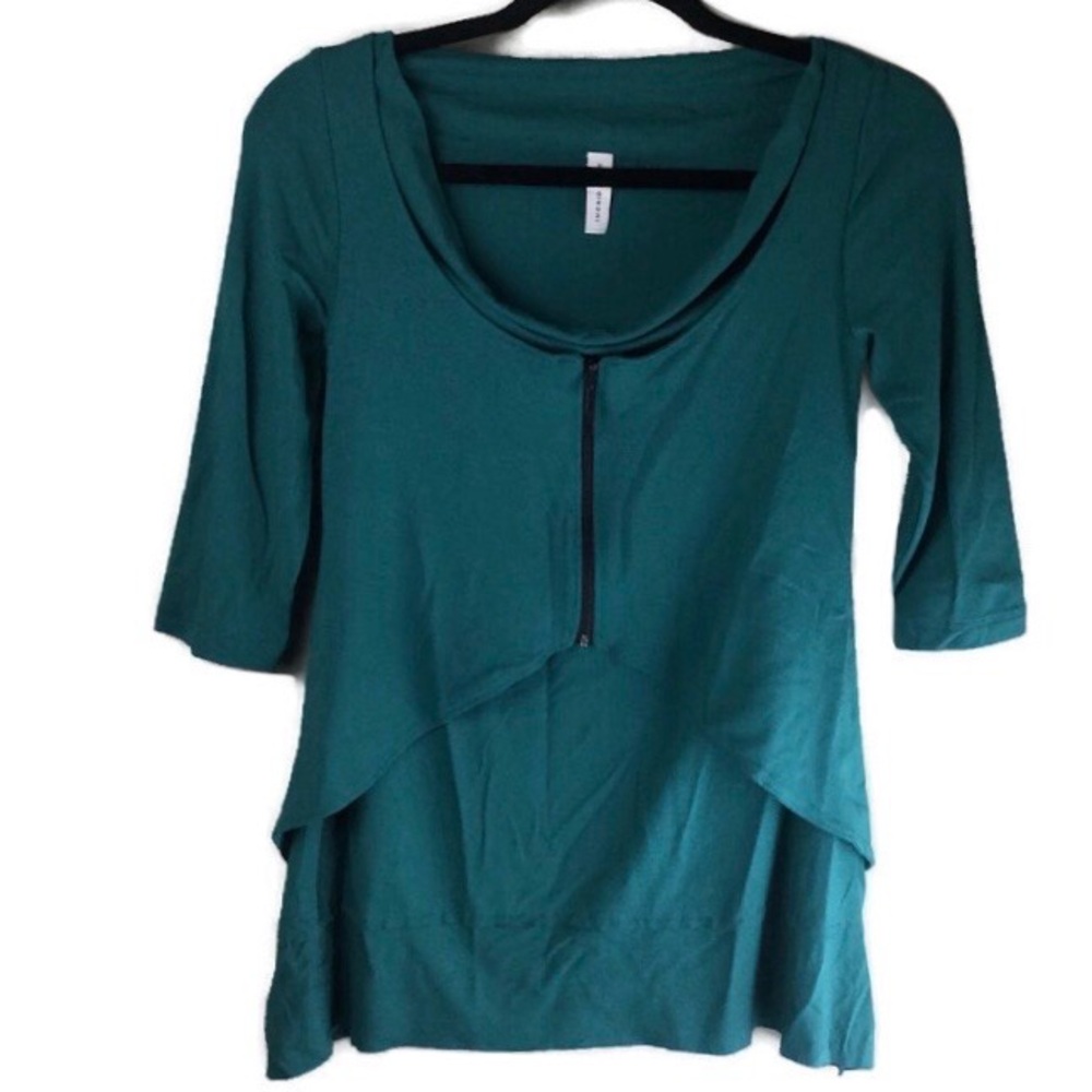 Ingrid Munt Zip Front Overlay Cowl Neck 3/4 Sleeve Blouse Size XS